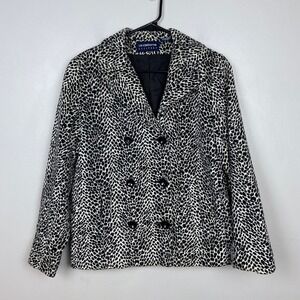 Liz Claiborne Animal Print Velvet Jacket Double Breasted Peacoat Statement Small